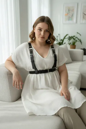 Plus Size Black Women's Belt Multi-Buckle Leather Harness Corset Design - APFT529