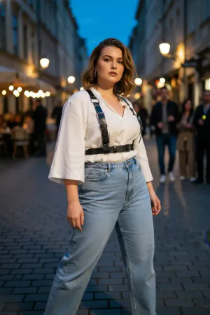 Plus Size Black Women's Belt Multi-Buckle Leather Harness Corset Design - APFT529