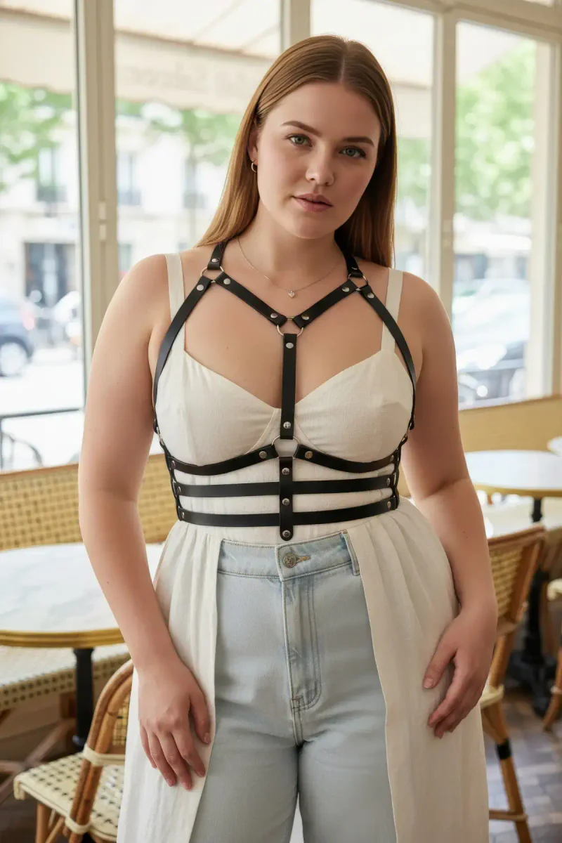 Fashion Harness Top Black Side Angle