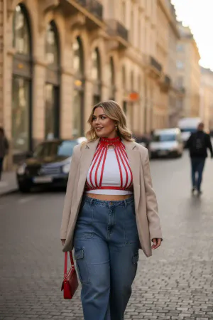 Plus Size Red Women's Belt Corset Style with Metal Detail - APFT551