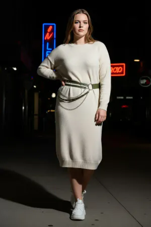 Plus Size Khaki Women's Belt Chain Detailed Multiple Straps Leather Look - APFT586