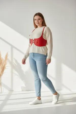 Plus Size Red Women's Belt Leather Corset Model Waist Shaping - APFT605