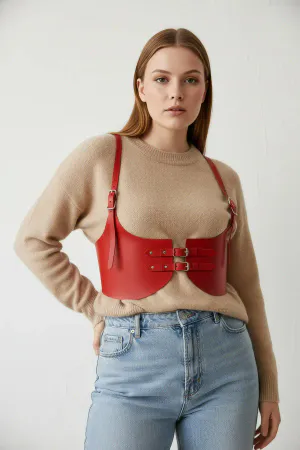 Plus Size Red Women's Belt Leather Corset Model Waist Shaping - APFT605