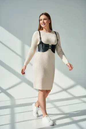 Large Size Black Women's Belt Leather Harness Detailed Stylish Body Accessory - APFT605