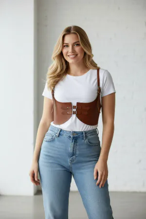 Plus Size Tan Women's Belt Strap Leather Corset Style Combination Complement - APFT605
