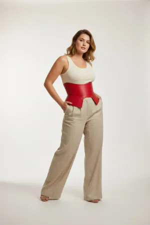 Plus Size Claret Red Women's Belt Corset Model Waist Shaper Leather - APFT611