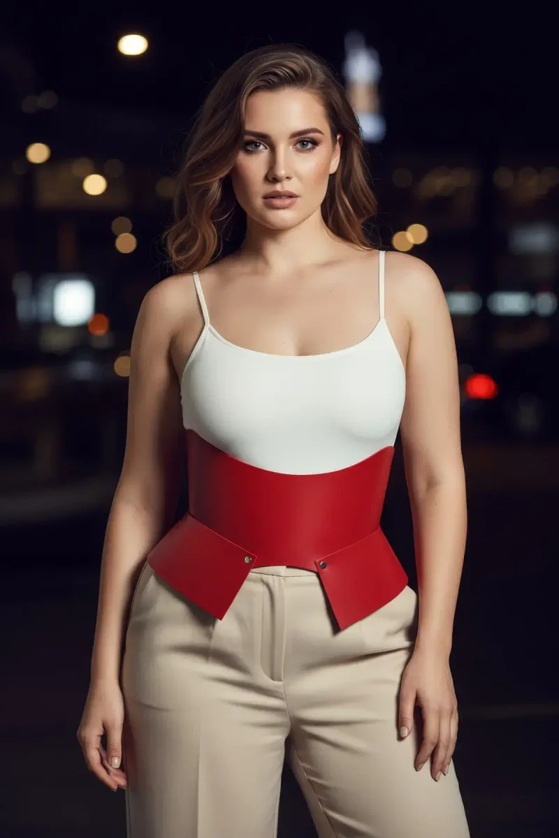 Red Faux Leather Corset Belt
