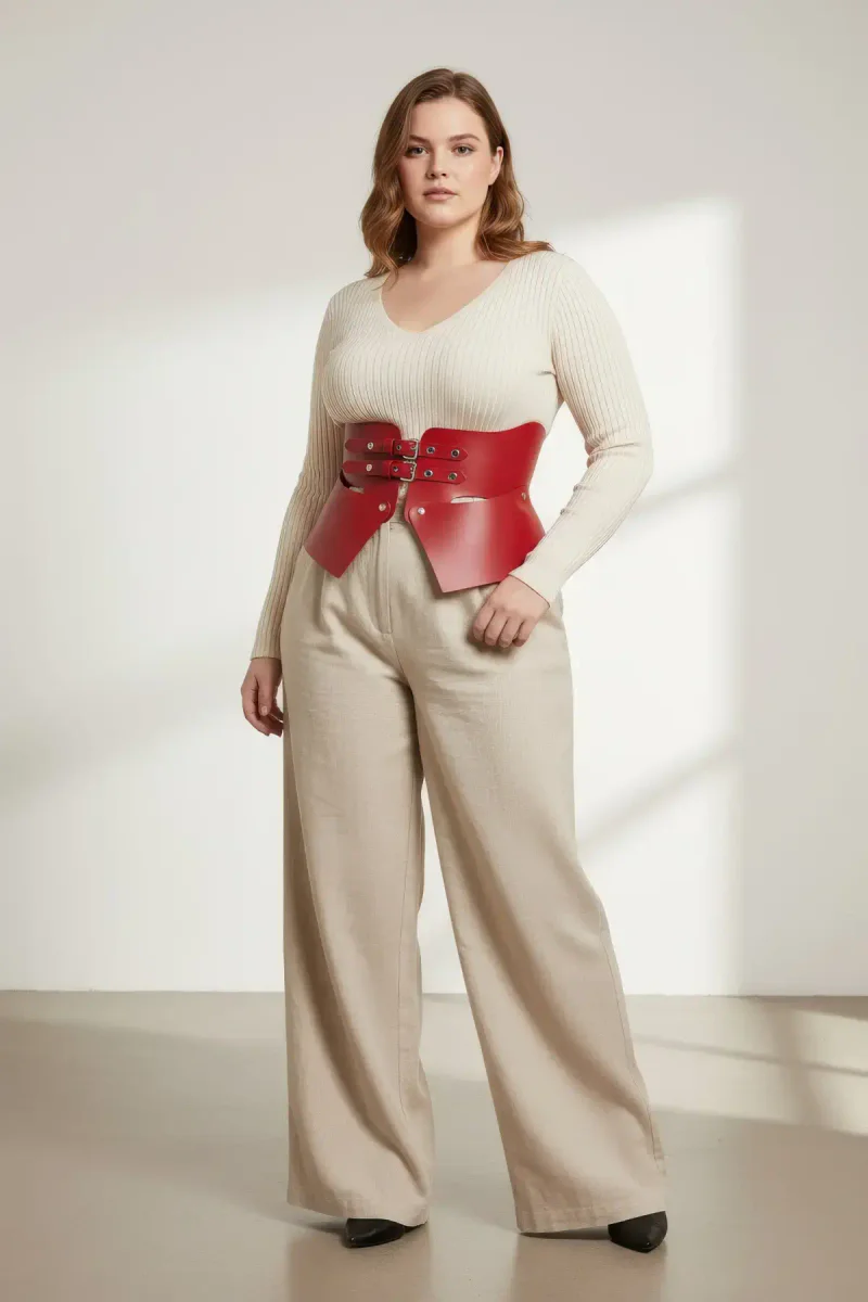 Festival claret red faux leather waist