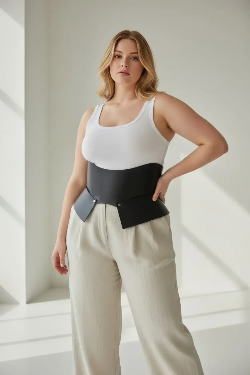 Black Vegan Leather Waist Cincher Belt Plus