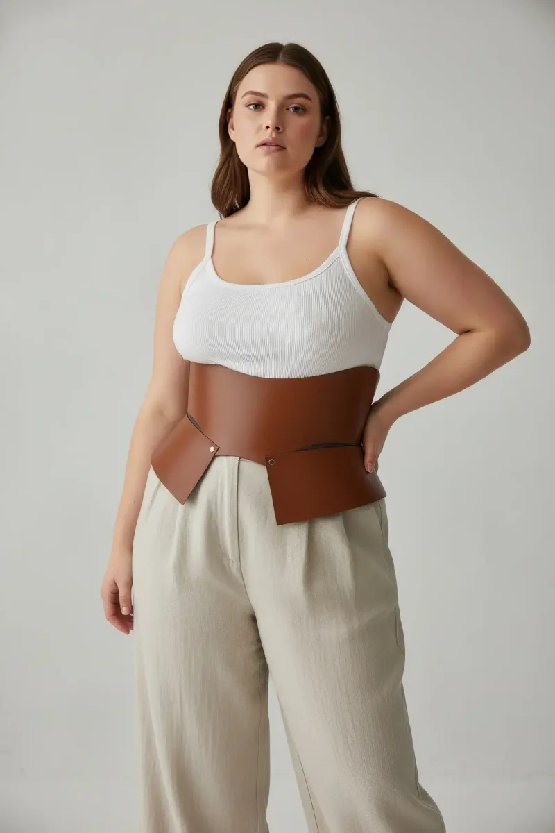 Vegan Leather Waspie Belt in tan color