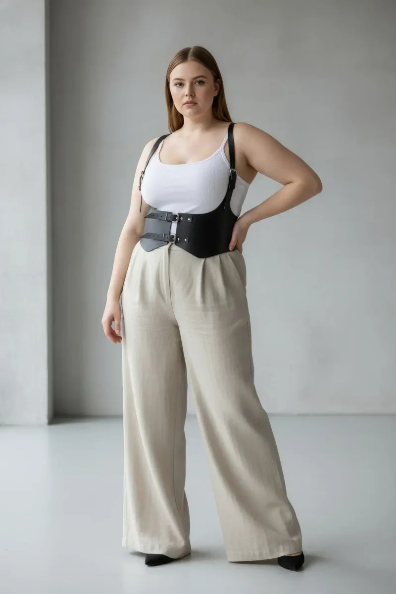 Underbust Harness Outfit Front View Black Vegan