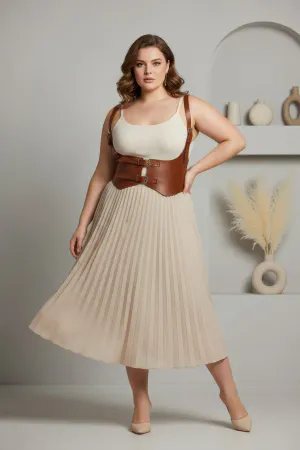 Plus Size Tan Women's Belt Shoulder Strap Corset Detailed Leather Combination Complement - APFT612