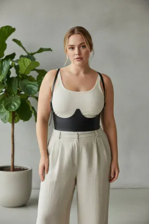 Plus Size Black Women's Belt Shoulder Strap Leather Corset Design - APFT614