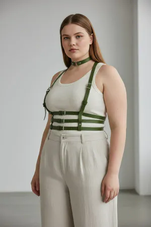 Plus Size Khaki Women's Leather Belt with Multiple Buckles Harness Body Accessory - APFT615