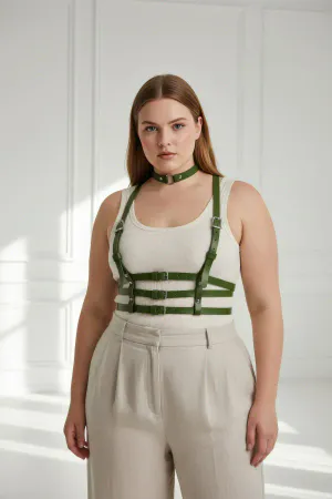Plus Size Khaki Women's Leather Belt with Multiple Buckles Harness Body Accessory - APFT615