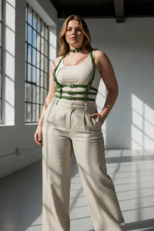 Plus Size Khaki Women's Leather Belt with Multiple Buckles Harness Body Accessory - APFT615