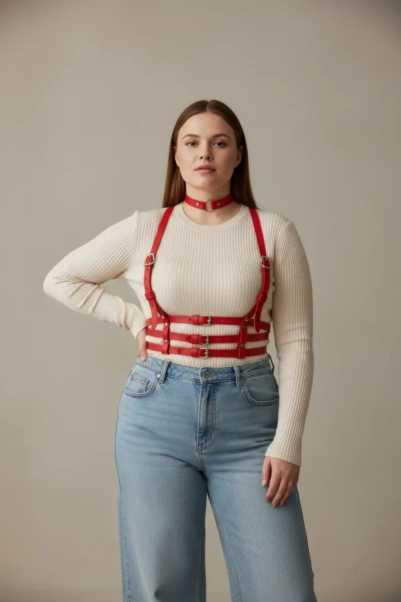 Red Underbust Harness Front View with