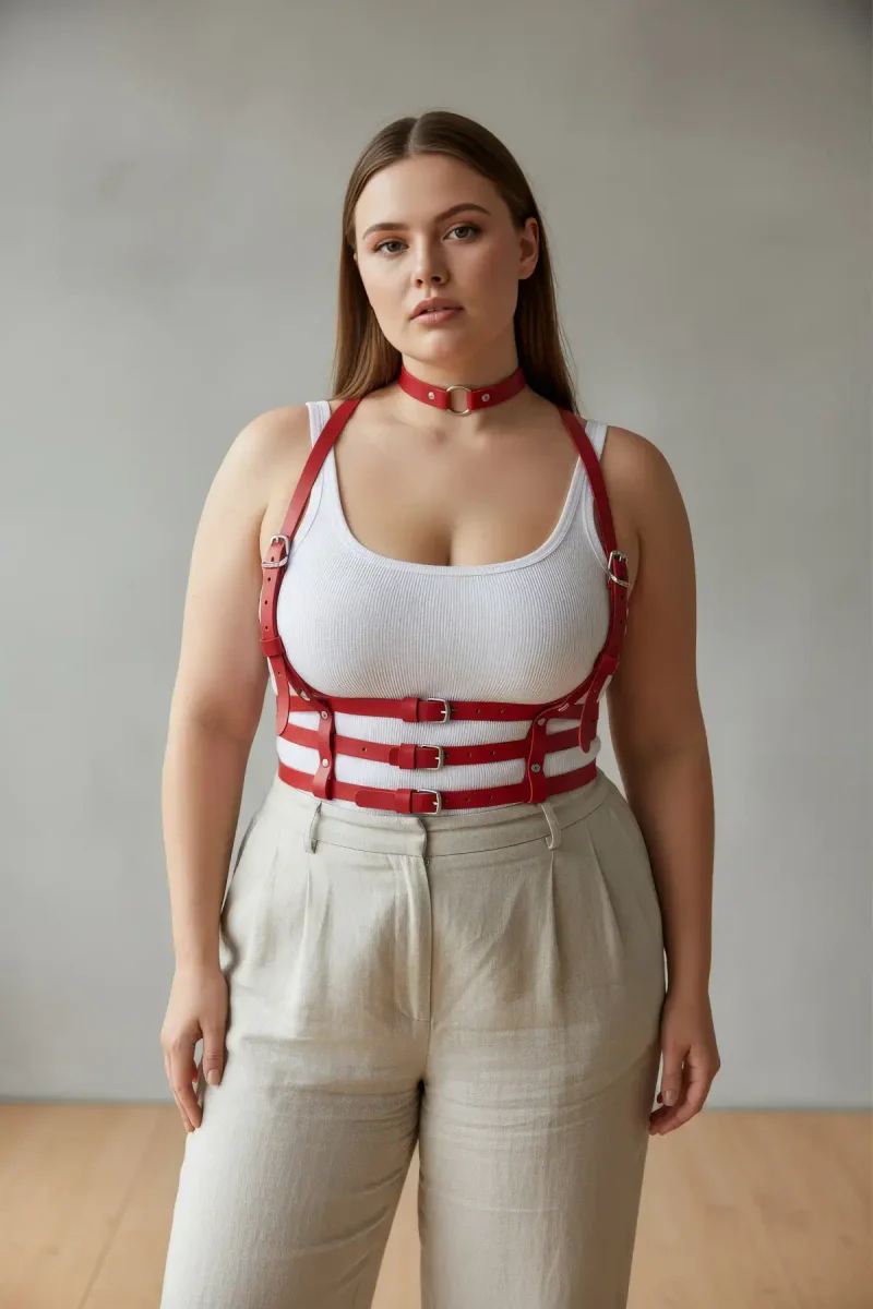 Red faux leather underbust harness