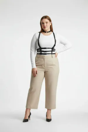 Plus Size Black Women's Leather Harness Corset Belt Style Body Accessory - APFT615