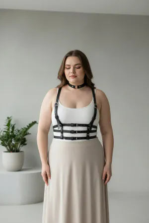 Plus Size Black Women's Leather Harness Corset Belt Style Body Accessory - APFT615