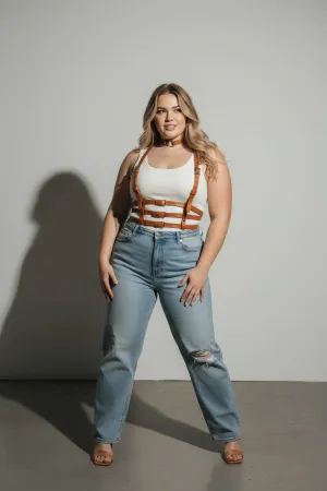 Large Size Tan Women's Belt Body Accessory Multi-Striped Aesthetic Design - APFT615