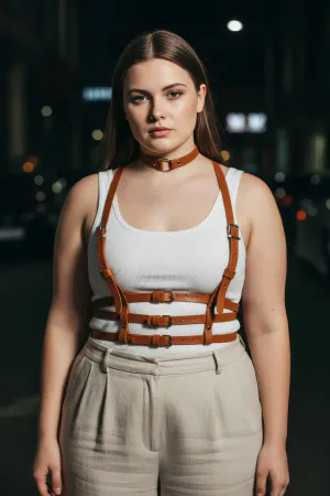 Large Size Tan Women's Belt Body Accessory Multi-Striped Aesthetic Design - APFT615