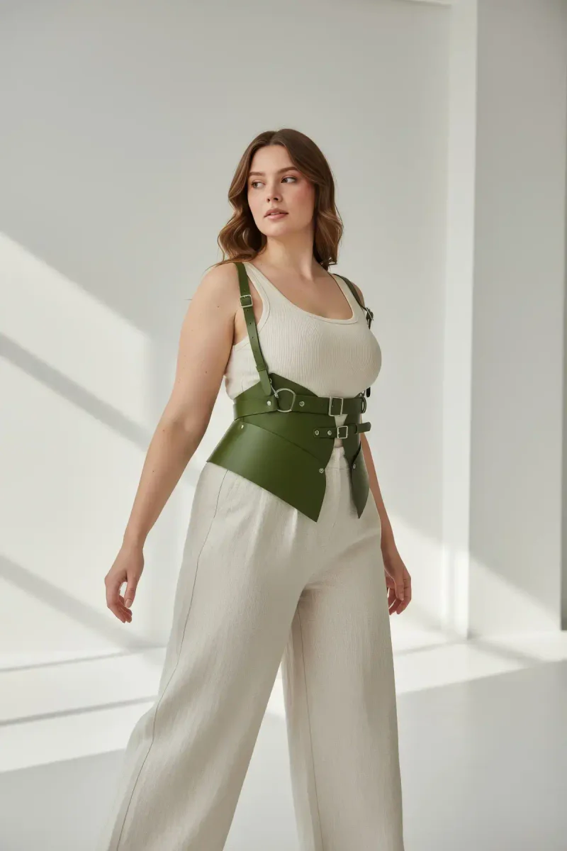 Khaki Vegan Leather Waist Shaper