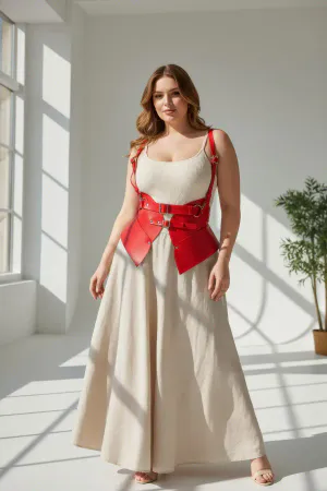 Plus Size Red Women's Belt Corset Look Leather Harness Body Accessory - APFT616