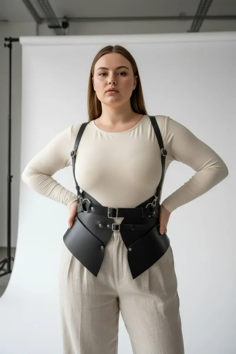 Structured Body Harness Back View Vegan Leather Shoulder