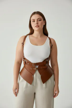 Plus Size Tan Women's Belt Shoulder Strap Corset Design - APFT616