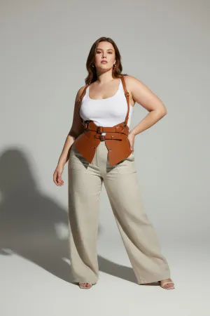 Plus Size Tan Women's Belt Shoulder Strap Corset Design - APFT616