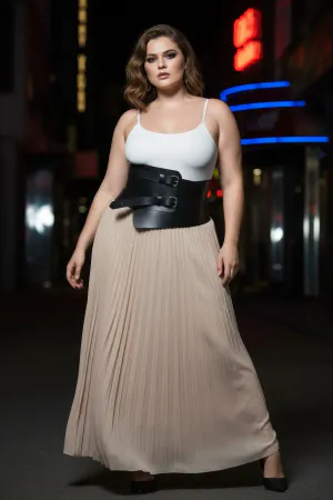 Plus Size Black Women's Leather Corsage Belt Double Buckle Waist Highlighting - APFT617