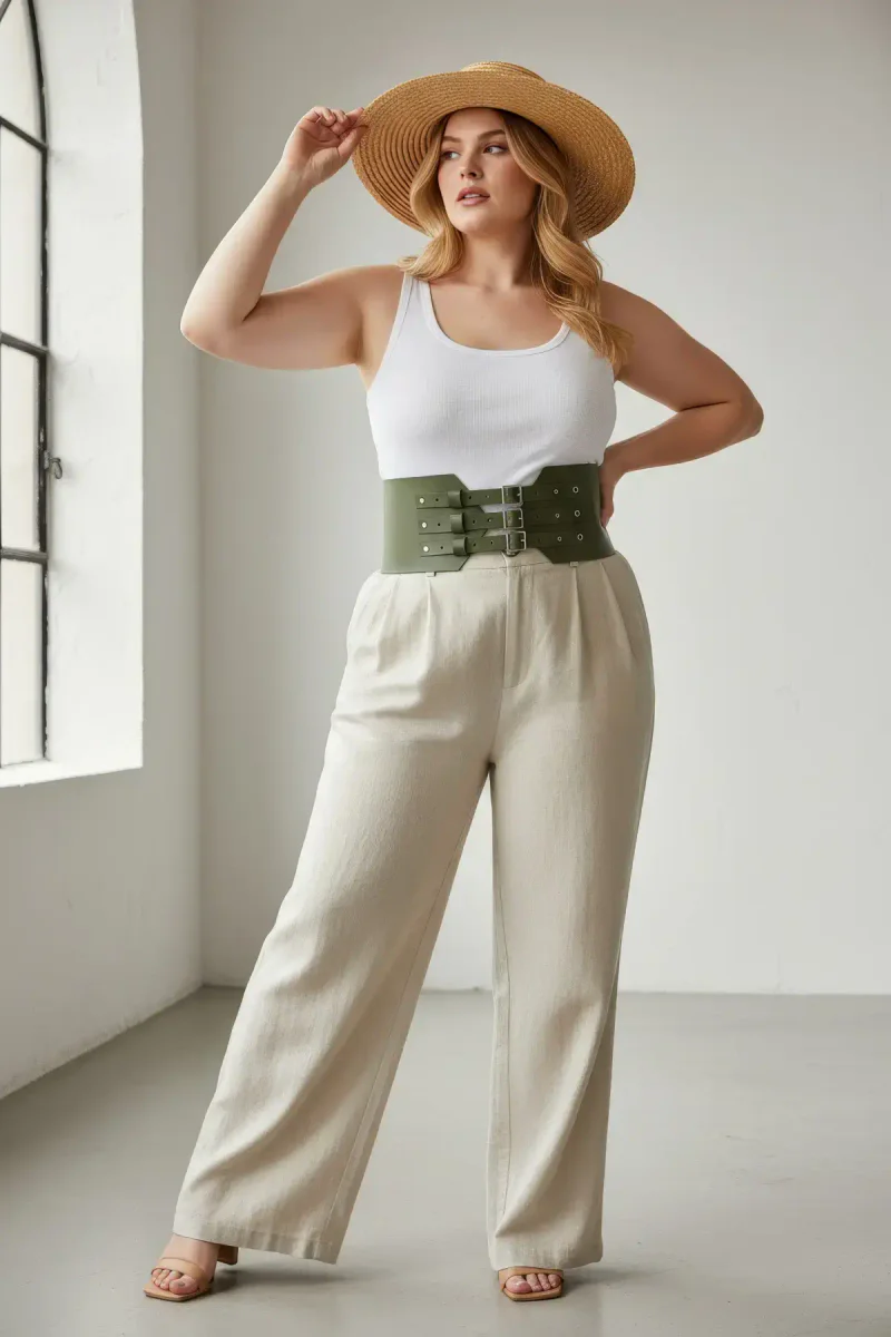 Wide Waist Harness Belt Side View Olive Green