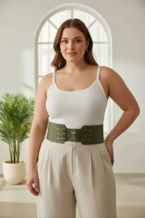 Plus Size Khaki Women's Belt Corset Style Three-Buckle Waist Highlighter - APFT618