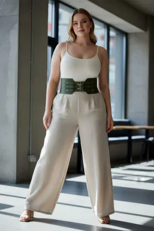 Plus Size Khaki Women's Belt Corset Style Three-Buckle Waist Highlighter - APFT618