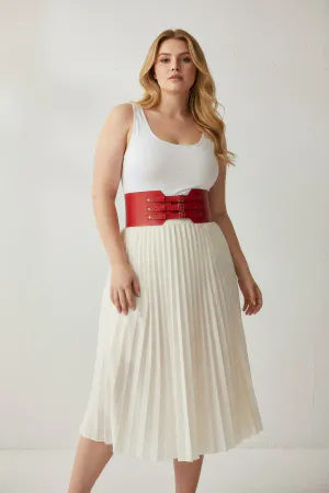 Plus Size Red Wide Belt with Multi-Buckle Bodice Detail - APFT618