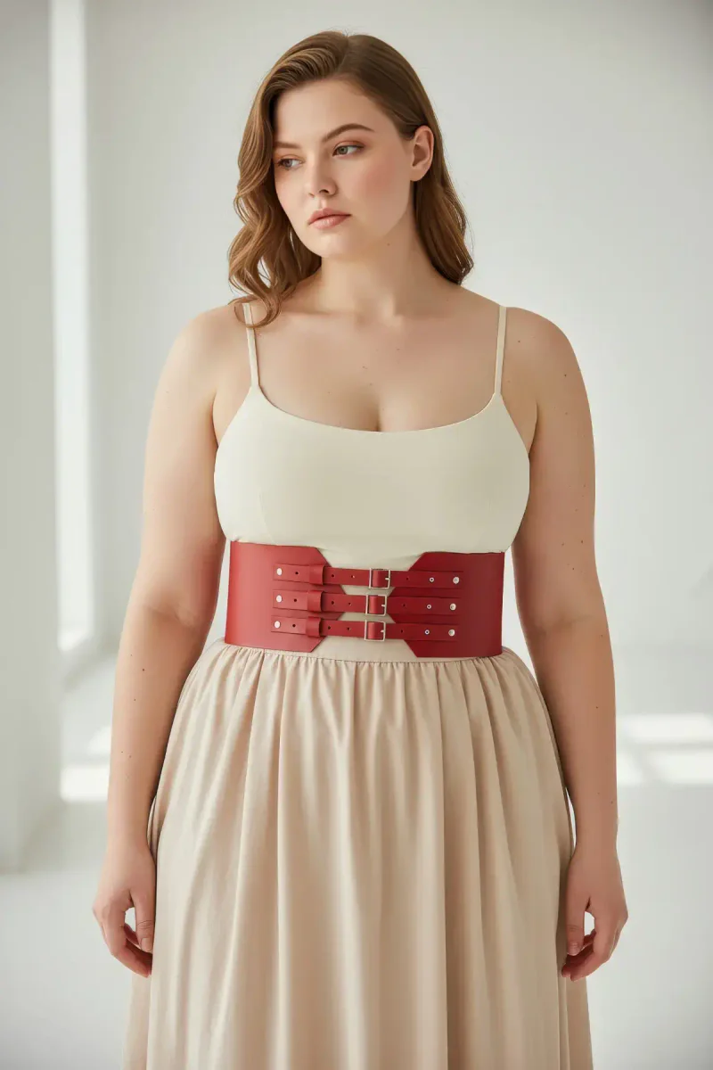 Faux Leather Corset Belt Red