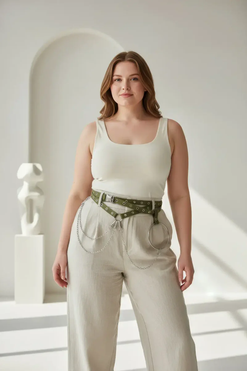 Khaki Faux Leather Belt Harness