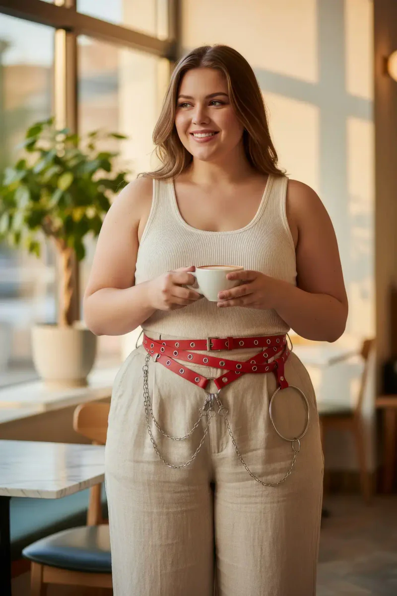Red Faux Leather Waist Cin