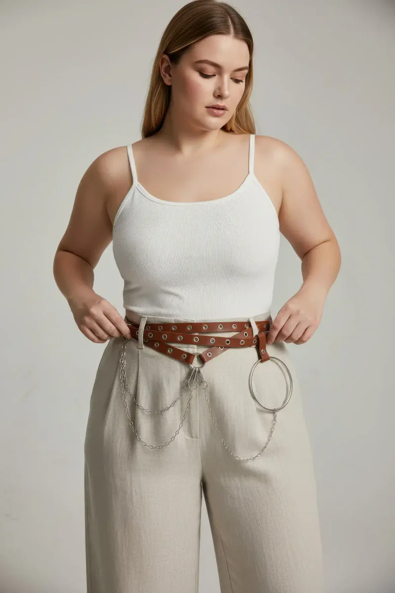 Faux leather festival belt in brown