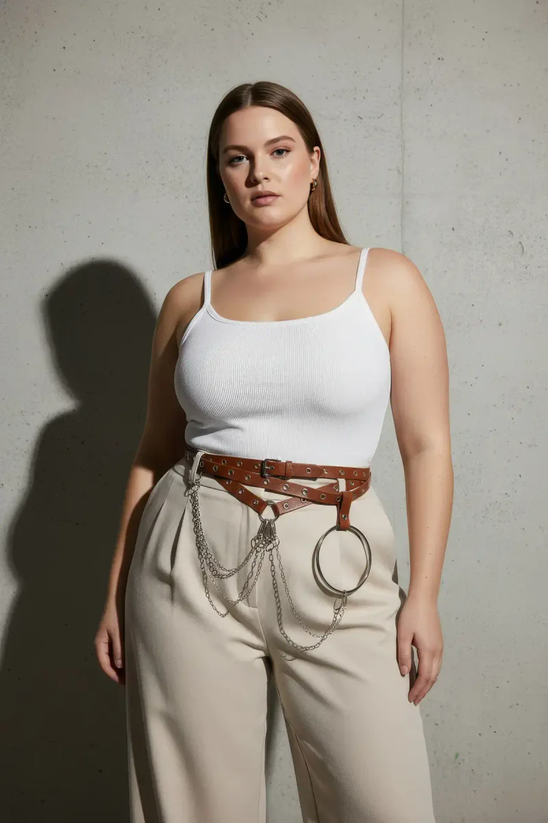 Festival brown faux leather waist harness with