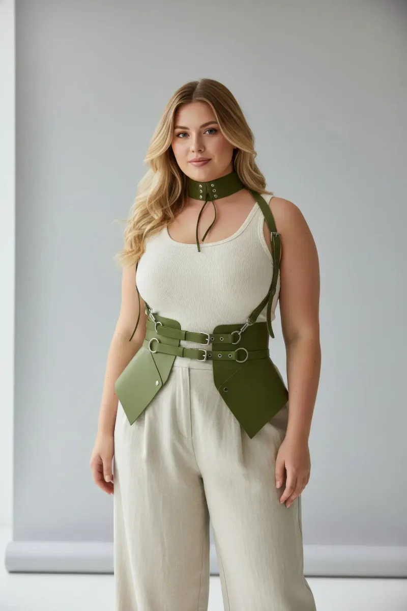 Festival dark green waspie corset harness