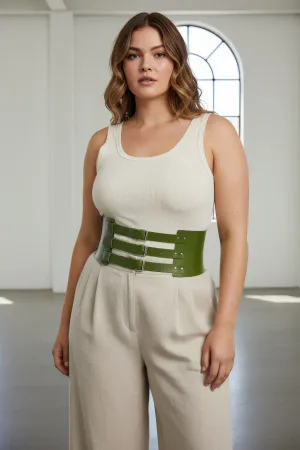 Plus Size Khaki Women's Belt Corset Style Three Buckle Wide Leather - APFT624