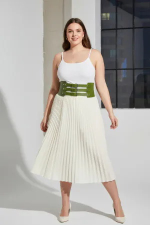 Plus Size Khaki Women's Belt Corset Style Three Buckle Wide Leather - APFT624