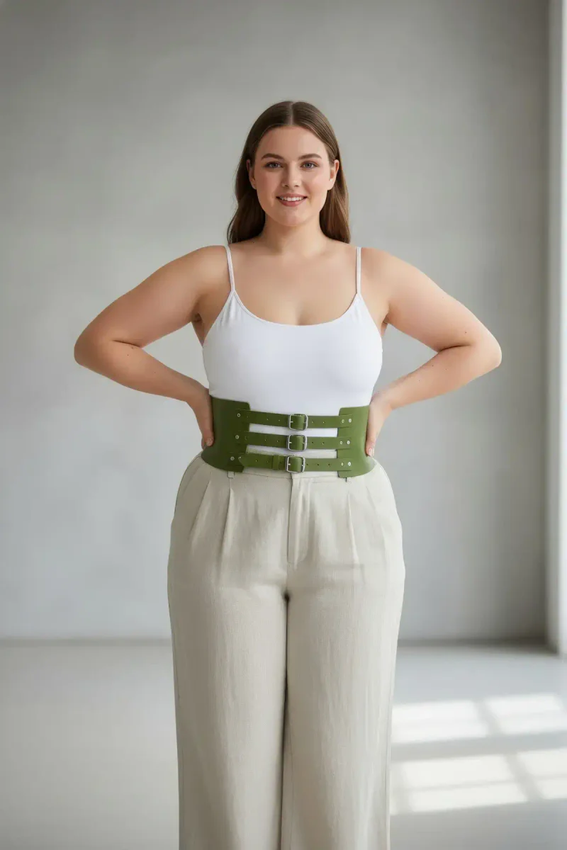 Wide Waspie Belt Front View Olive Green