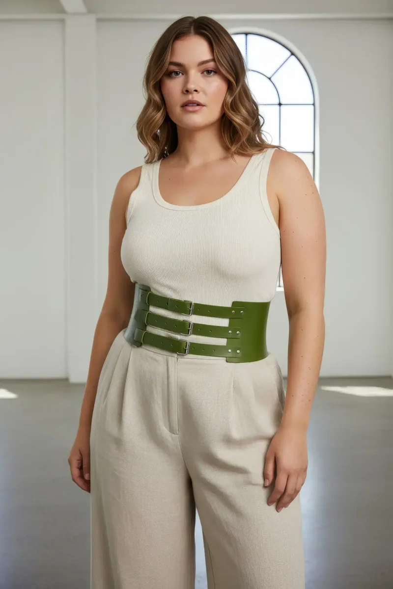 Plus Size Waspie Belt Olive Green F