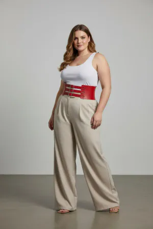 Plus Size Red Women's Belt with Three Buckles and Thick Corset Detail - APFT624