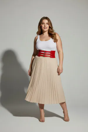 Plus Size Red Women's Belt with Three Buckles and Thick Corset Detail - APFT624