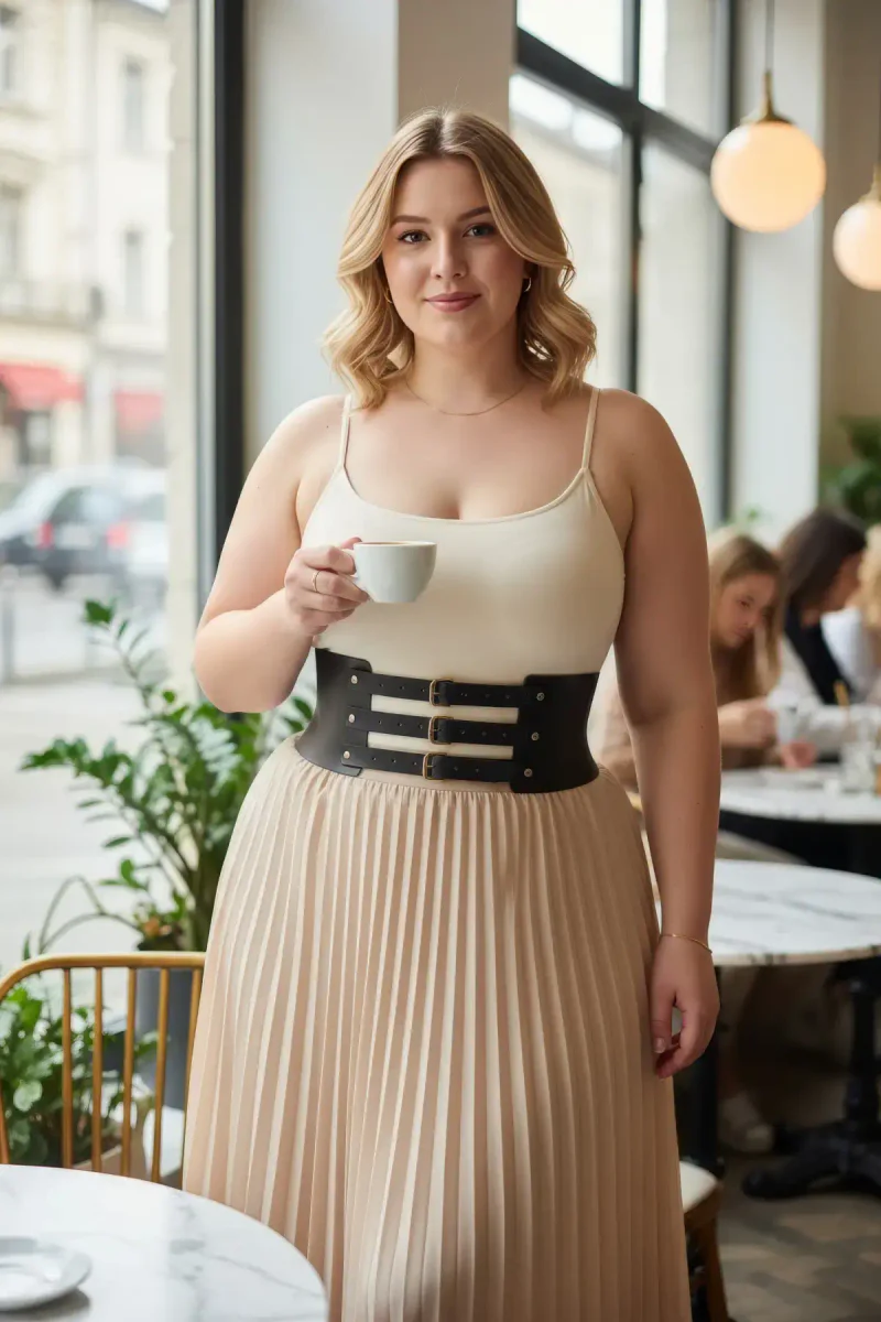 Black faux leather corset belt with triple buckles