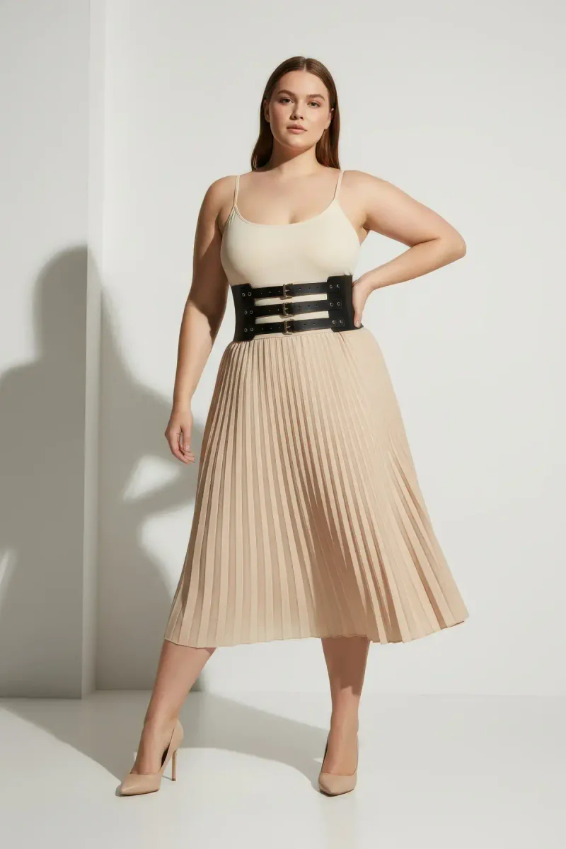 Plus size waist belt black triple buckle faux